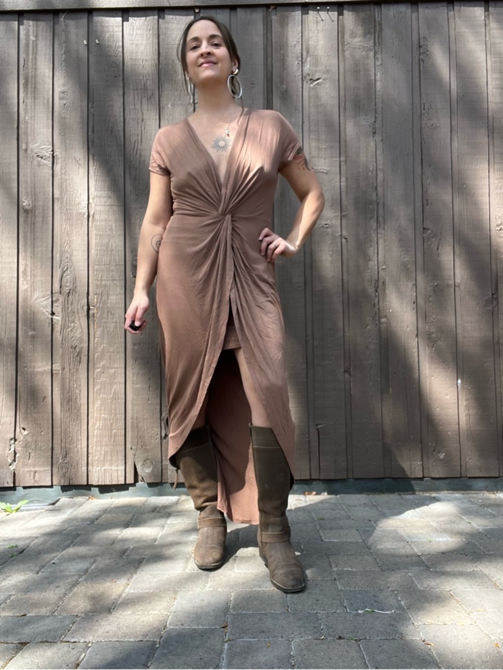 Goddess Brown Dress Twist-Front Maxi Women Festival Burning Man Boho Large